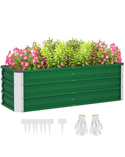 Bottomless Garden Bed with 2 Planting Areas, Steel, 125x47x40 cm, Green