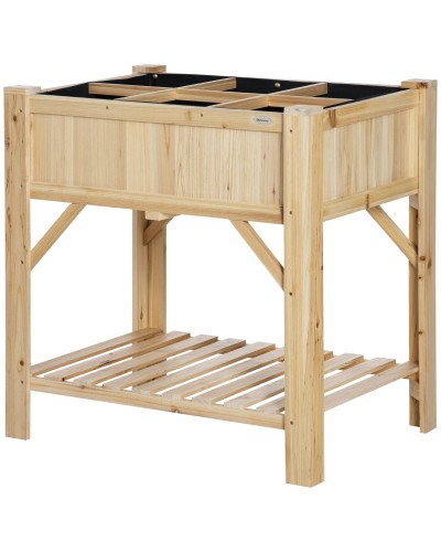 6-Compartment Fir Wood Raised Garden Bed, 78.5x58x81cm