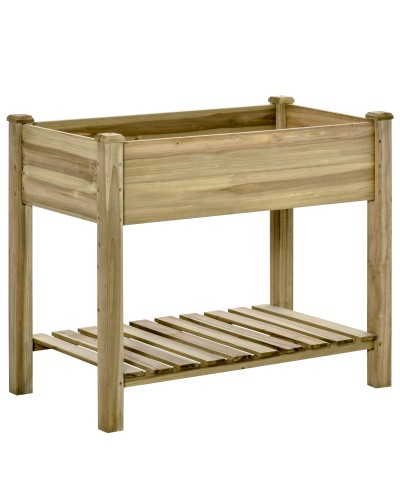  Fioriera Rialzata in Legno con Gambe e Ripiano Inferiore per Giardino e Balcone 91x51x76cm