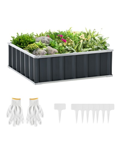 Steel Raised Garden Bed, Open Bottom, Tool-Free Assembly, 90x90x30cm