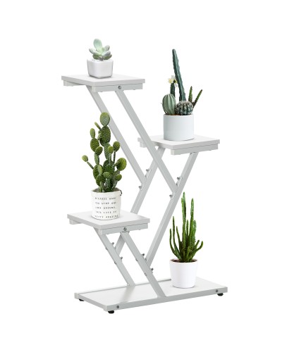 4-Tier Plant Stand Indoor Outdoor MDF Steel, 50.5x24x81 cm, White