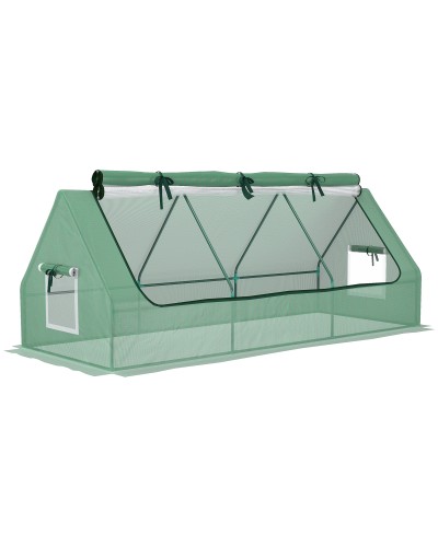 Small Greenhouse with 2 Side Windows and Central Window, Steel, PE and PP, 240x90x90 cm, Green
