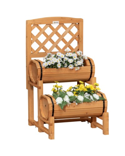 Raised Vertical Half Barrel Planter in Fir Wood, 45x45x80 cm