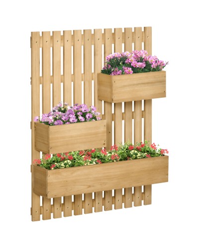  Fioriera da Esterno Verticale in Legno con 3 Vasi Rimovibili, 60x16x80cm