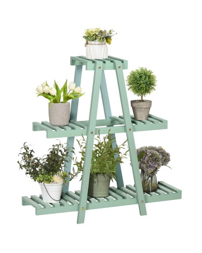  Portapiante a 3 Livelli in Legno di Abete per Interni ed Esterni, 76x26x76 cm, Verde Chiaro