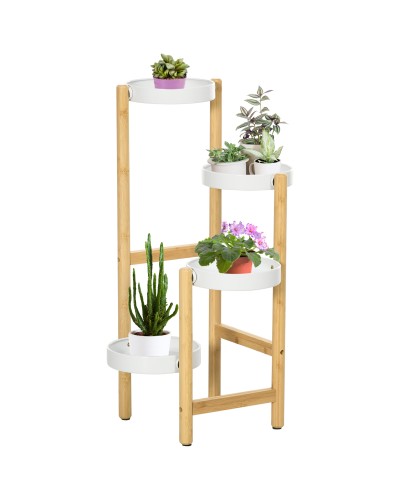  Porta Piante da Interno ed Esterno, 4 Ripiani a Vassoio e Struttura in Bambù, 28x28x80 cm, Bianco