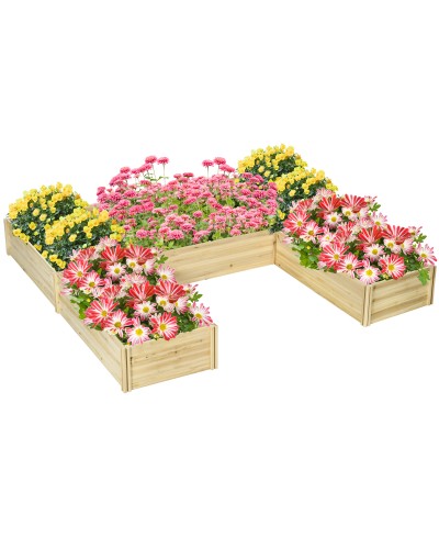 5-Piece Modular Open-Bottom Fir Wood Outdoor Planter, 230x230x28 cm