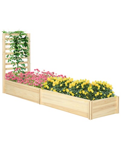 Wooden Planter with Trellis for Climbing Plants and Open Bottom, Fir Wood, 230x60x110 cm, Natural Wood Color