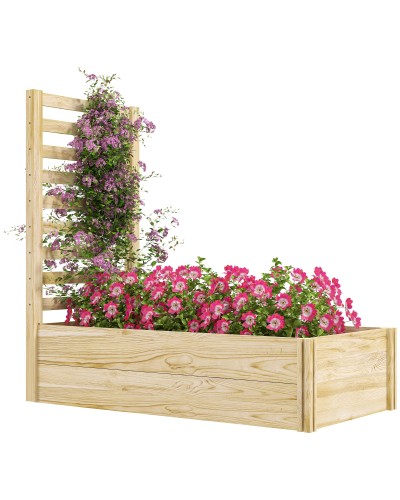Wooden Planter with Trellis for Climbing Plants, Open Bottom, Fir Wood, 115x60x110 cm, Wood Color