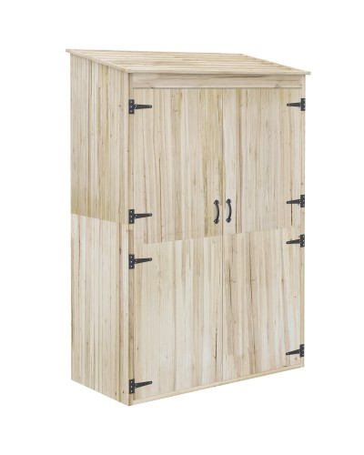  Casetta da Giardino in Legno di Abete con 2 Porte e Ripiani, 120x57x183cm, Naturale