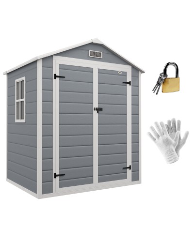  Casetta da Giardino con Finestra e Doppia Porta, in Alluminio e PP, 183x134x210 cm, Grigio