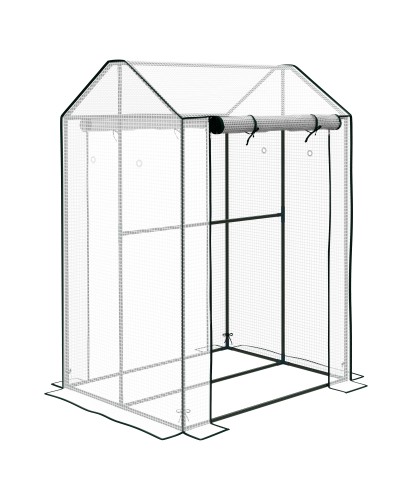 Garden Greenhouse with PE Cover, 2 Separate Zones & Roll-Up Doors, 100x80x150cm