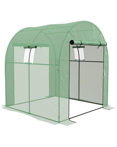  Serra a Tunnel per Orto 1.8x1.8x2 m in Acciaio e PE Anti UV con Porte Avvolgibili e Finestre, Verde