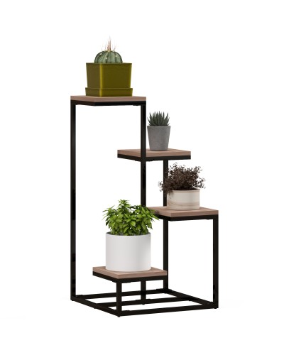  Scaffale per Piante a 4 Livelli in Acciaio e Legno, 40x40x75.5 cm, Marrone e Nero