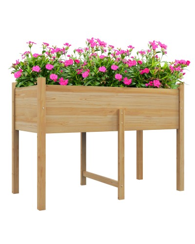  Orto Rialzato con 2 Fori di Drenaggio e Sacca in Tessuto non Tessuto, in Legno di Abete, 115x55x80 cm