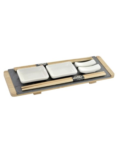 Set de Sushi de Bambú DKD Home Decor (9 piezas) - 30x10x3,5cm | Pizarra | Marrón/Negro Natural
