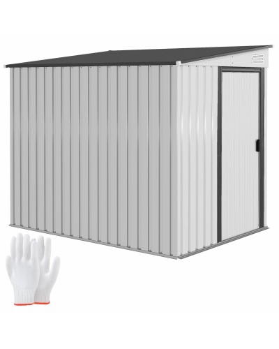 Metal Garden Shed 1.5x2m with Base, Sliding Door, and Sloped Roof, White