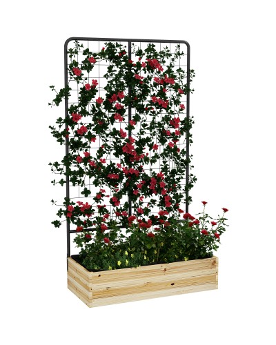 Wooden Planter with Trellis and 2 Drainage Holes, Fir Wood and Steel, 80x38x145 cm