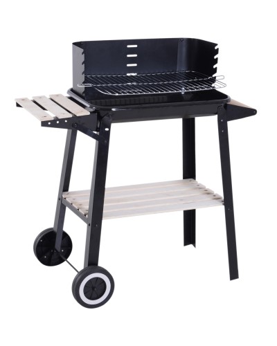 Charcoal BBQ Grill with Adjustable Grid, Shelves, and Wheels, 83x37x87cm, Black