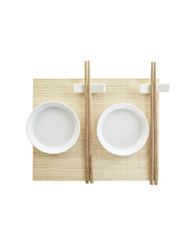 Sushiset DKD Home Decor Bambu Plast Stengods Vit Naturell Orientalisk 28,8 x 19,8 x 3 cm (7 Delar) (28,8 x 19,8 x 3 cm)