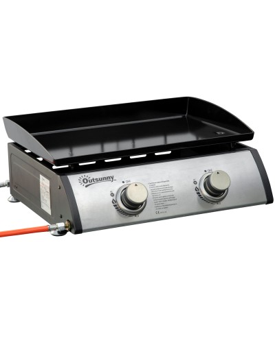 Tabletop Gas BBQ Grill with 2 Burners, 6kW Power, 48.5x46x21cm, Black