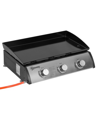  Piastra Barbecue a Gas Antiaderente da Tavolo con 3 Bruciatori da 3kW, 62x46x21cm, Nero