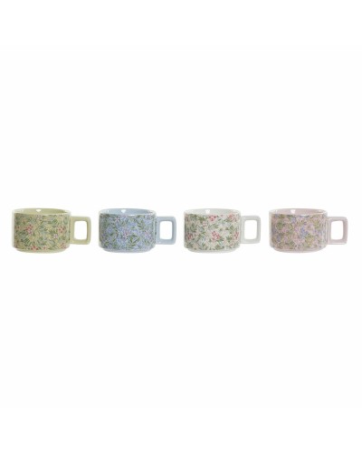 Tasses à Café Colorées DKD Home Decor, 260 ml, 4 Pièces (Bleu Clair, Vert, Rose)
