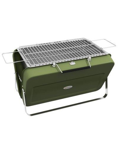  Barbecue a Carbonella Portatile e Pieghevole a Valigetta con Manico, 47x30x28 cm, Verde