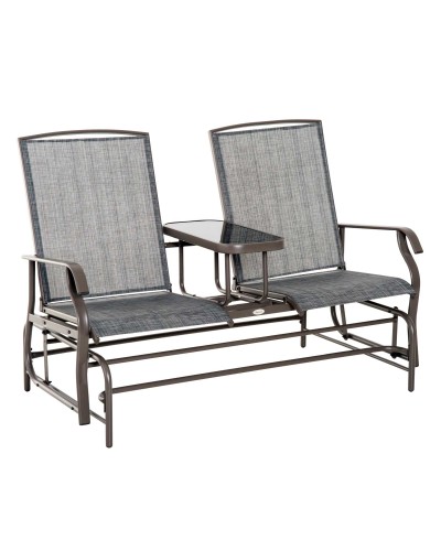  Panchina a Dondolo da Giardino a 2 Posti in Metallo e Tessuto a Rete Traspirante, 147x78x101.5cm, Marrone e grigio