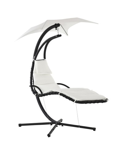 Hanging Garden Lounger, Padded Outdoor Bed with Canopy, Cream 190x115x190cm