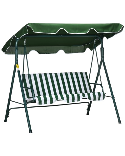  Dondolo da Giardino 3 Posti in Acciaio e Teslin con Tetto Parasole, 172x110x153 cm, Bianco e Verde