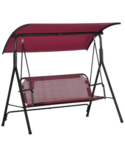 Dondolo da Giardino 3 Posti in Acciaio con Tetto Parasole in Poliestere, 172x110x153 cm, Rosso e Nero