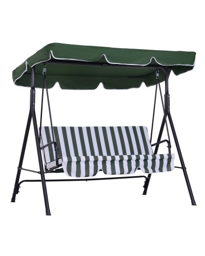  Dondolo da Giardino a 3 Posti con Tettuccio Inclinabile e Cuscini, 172x110x153 cm, Verde