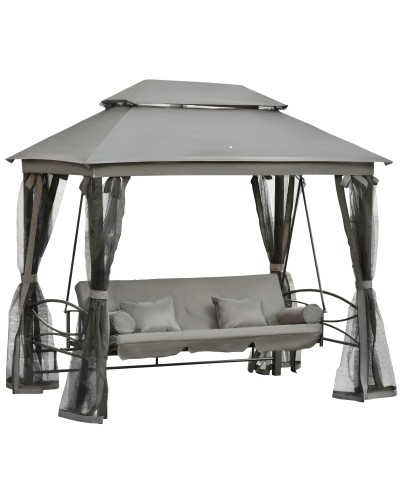 3-Seater Garden Swing Bed with Canopy and 3-in-1 Design Gazebo, 256x172x248 cm, Dark Grey