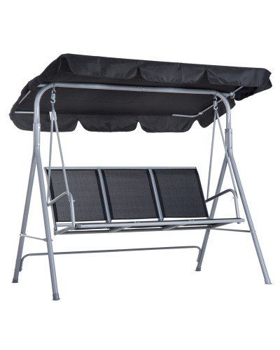 3-Seater Metal Garden Swing, Removable & Washable Canopy, Black & Silver, 171x108x154cm