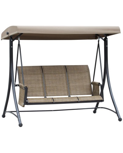 3-Seater Garden Swing with Adjustable Canopy and Storage Pockets Brown 196x128x172cm