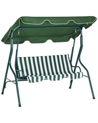  Dondolo 3 Posti con Tettuccio Regolabile e Cuscini, in Acciaio e Poliestere, 170x110x153 cm, Verde e Bianco