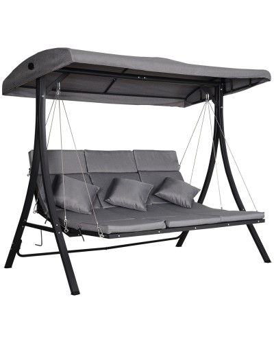 3-Seater Garden Swing with Adjustable Canopy and 3 Cushions, Outdoor Swing with Breathable Textilene Seat