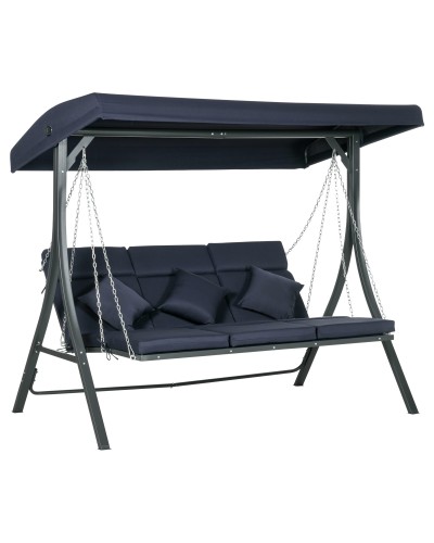 3-Seater Garden Swing with Cushions, Chaise Lounge Seat and Canopy, 198x118x168 cm, Dark Blue