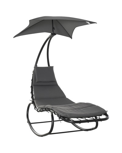 Garden Rocking Lounger, Sun Lounger, Outdoor Rocking Chair with Padded Seat and Grey Canopy 185x114x1
