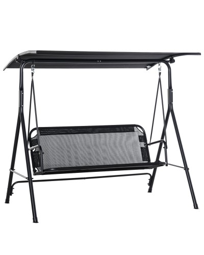 3-Seater Garden Swing Chair with Adjustable Canopy, Metal and Textilene, 172x110x155cm Black