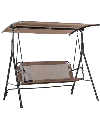 3-Seater Garden Patio Swing with Adjustable Canopy, Metal and Textilene, 172x110x155cm Brown