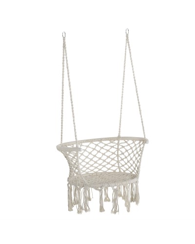 Boho Chic Garden Hammock Chair, Polyester & Macrame Hanging Swing Seat for Indoor & Outdoor, Cream, 80x60x36cm