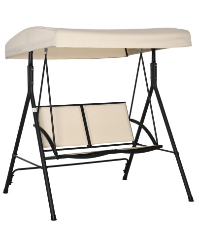 2-Seater Garden Swing with Adjustable Canopy, 140x118x162cm Beige