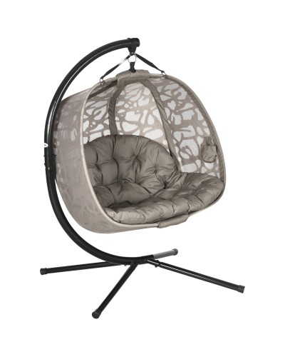 2-Seater Hanging Chair with 2 Pockets, 2 Cushions and Foldable Basket, 130x103x172 cm