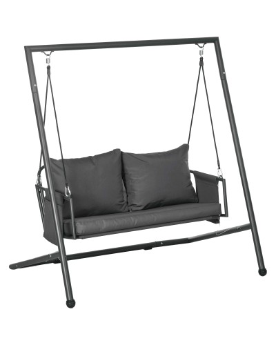  Dondolo da Giardino 2 Posti con Cuscini e Tasche, in Acciaio e Textilene, 168x117x181 cm, Grigio Scuro