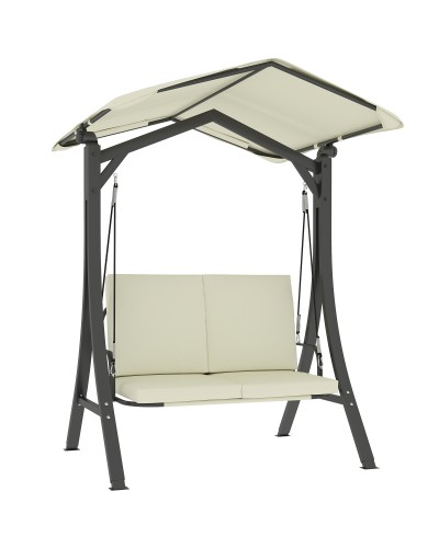 2-Seater Garden Swing with Adjustable Canopy & Cushions, 150x120x182 cm, Cream