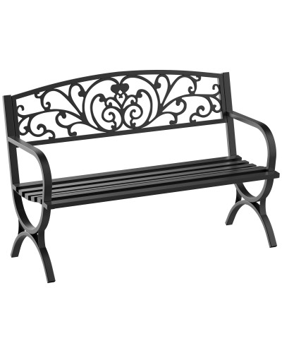 Metal and Cast Iron Garden Bench - Outdoor Seating, 127 × 60 × 85cm Black