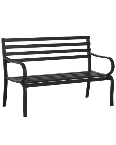 Black Waterproof Metal Outdoor Bench, Two-Seat Garden Bench, 127 x 62 x 82cm - Max 240kg