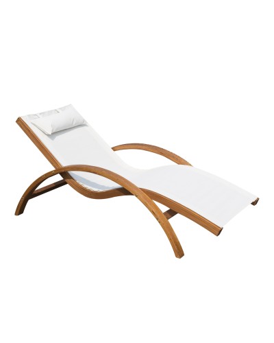 Ergonomic Garden Sun Lounger with Padded Headrest Wood Fabric 161 x 72 x 68 cm Cream